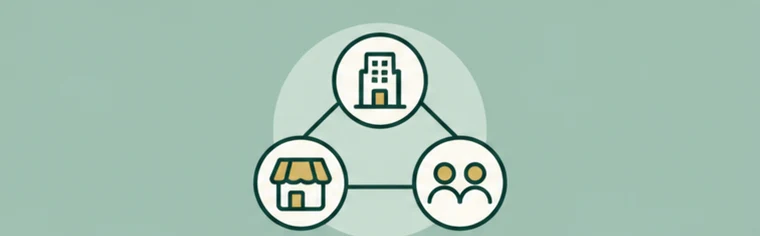 Illustration: Unternehmen, Geschäft und Team verbunden, MeinBenefit Partnernetzwerk